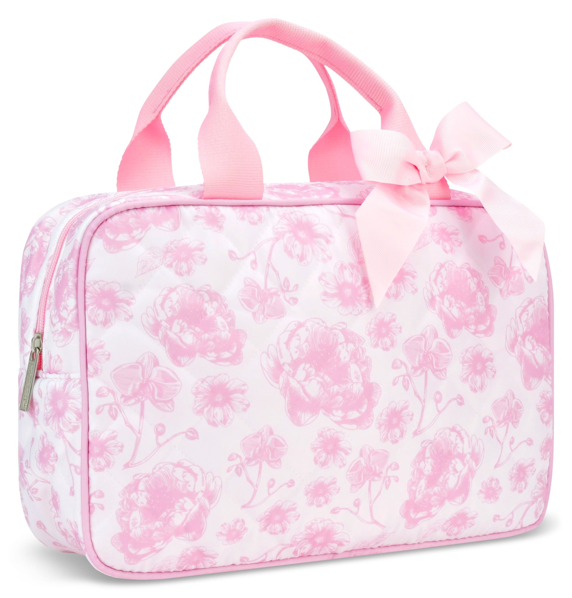 Iscream Pretty Pink Toile Large Cosmetic Bag right angle