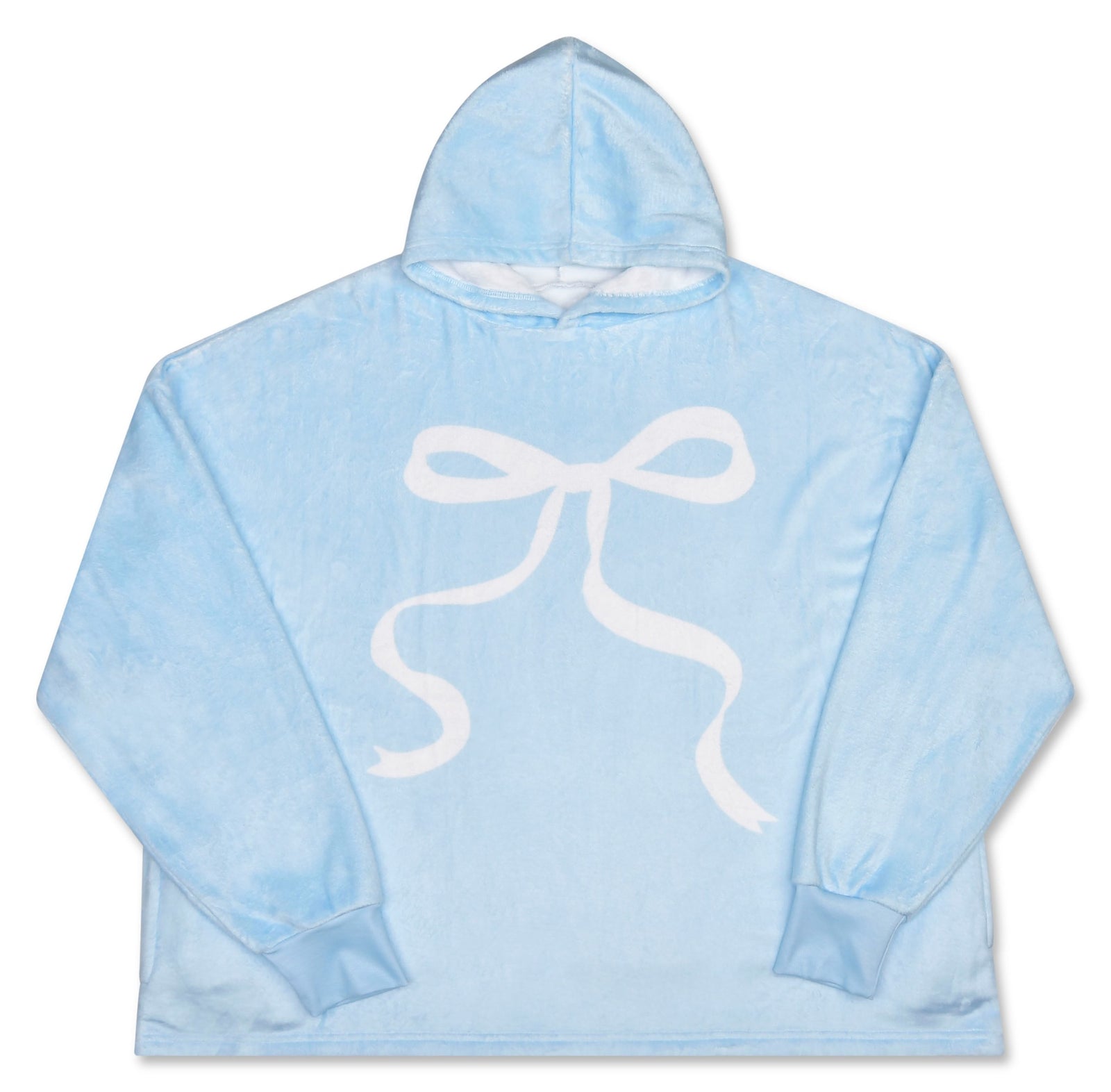 Iscream Ribbon Bow Blue Cozy Pullover with white bow graphic