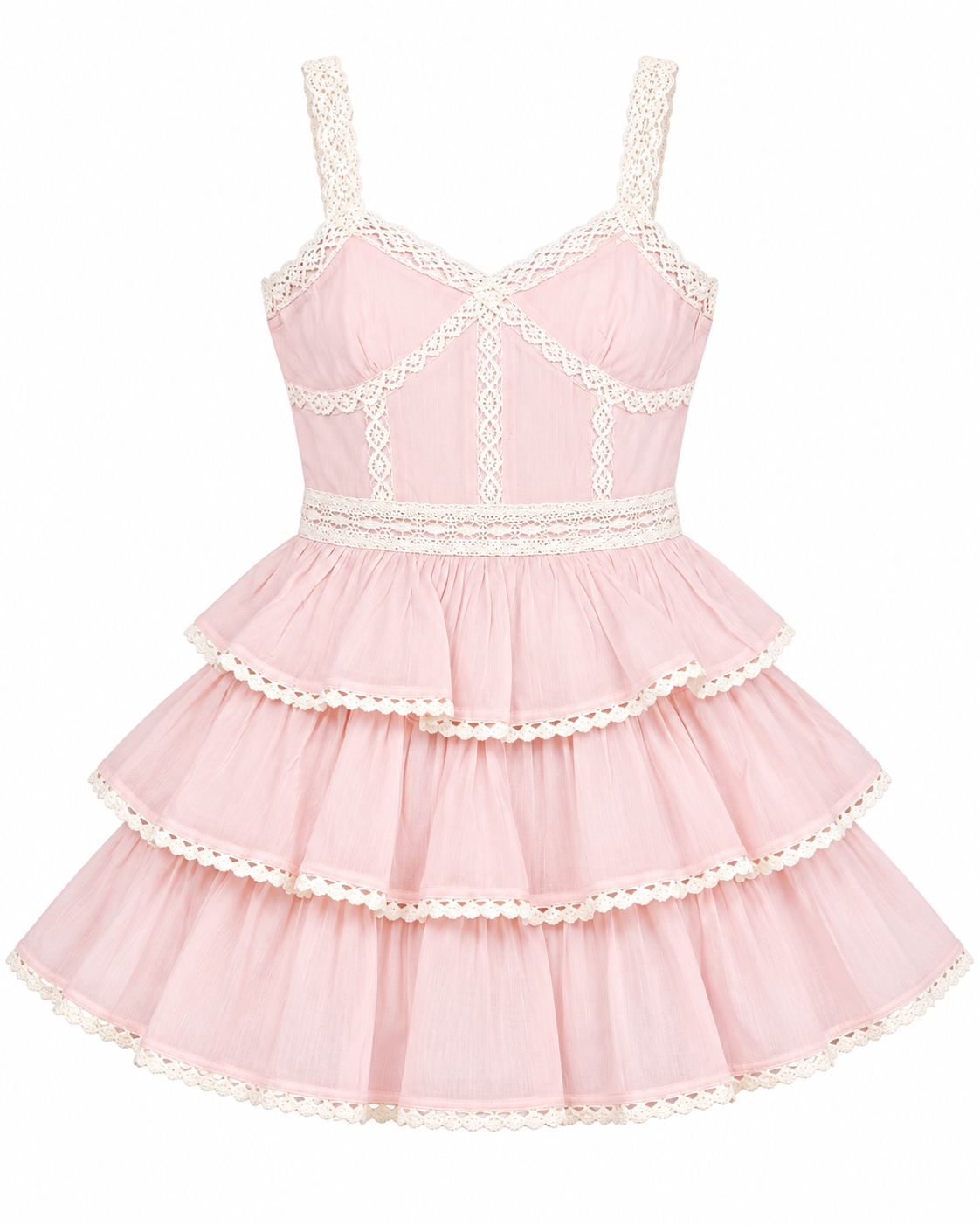 KatieJ NYC Tween Arabella pale pink lace tiered dress product view