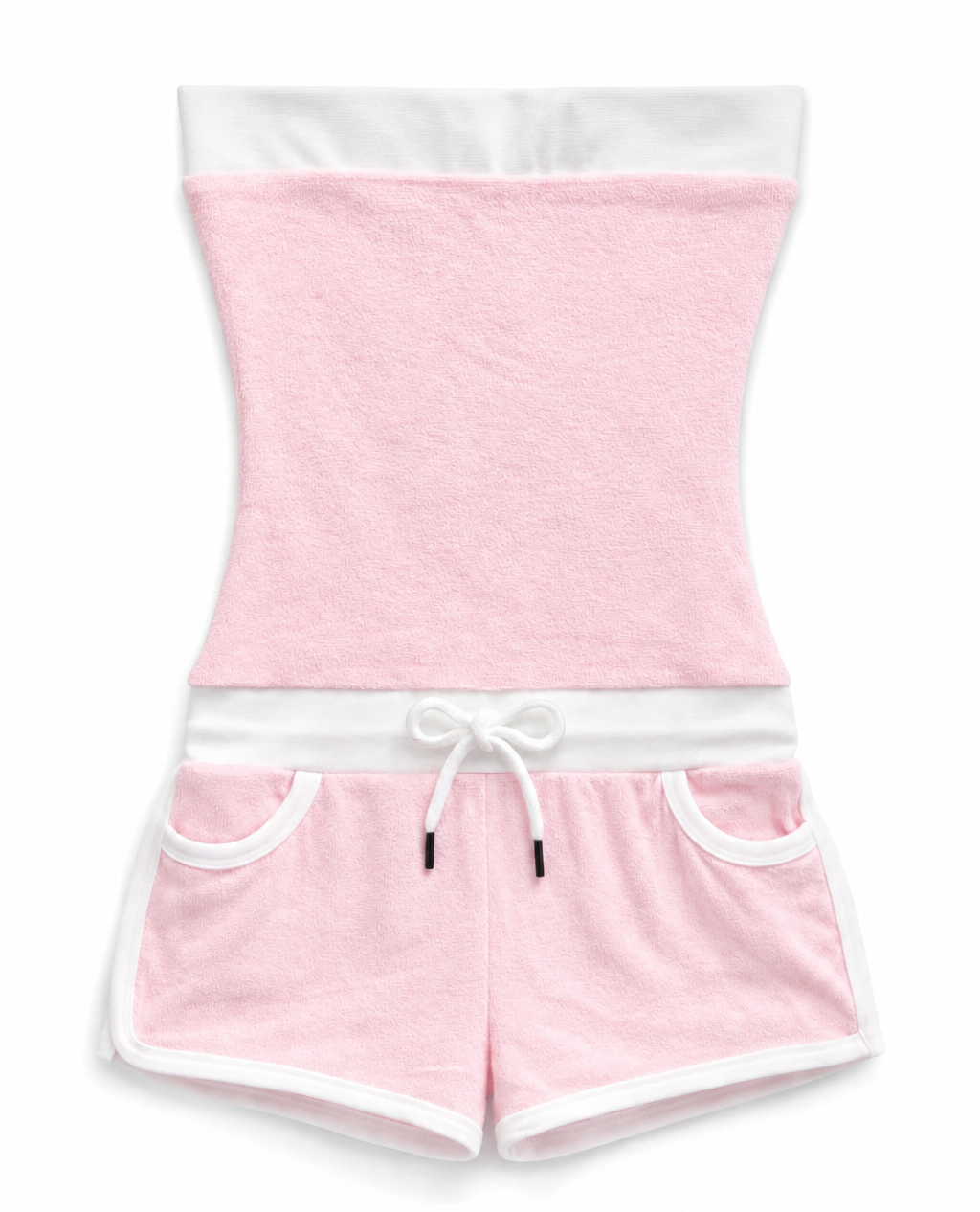 KatieJ NYC Kiki Terry Romper in baby pink with white trim for tween girls