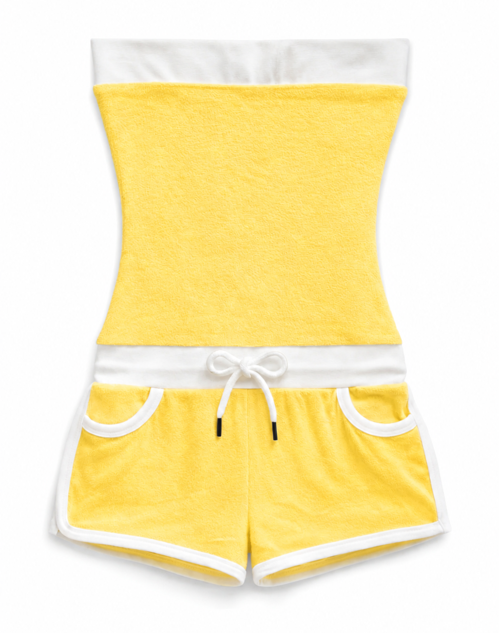 KatieJ NYC Kiki Terry Romper in yellow with white trim for tween girls