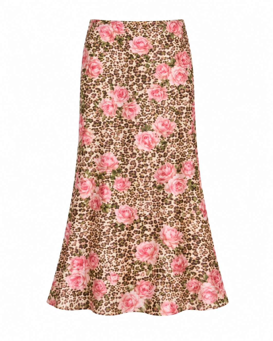 KatieJ NYC Anastasia maxi skirt pink floral leopard print front view