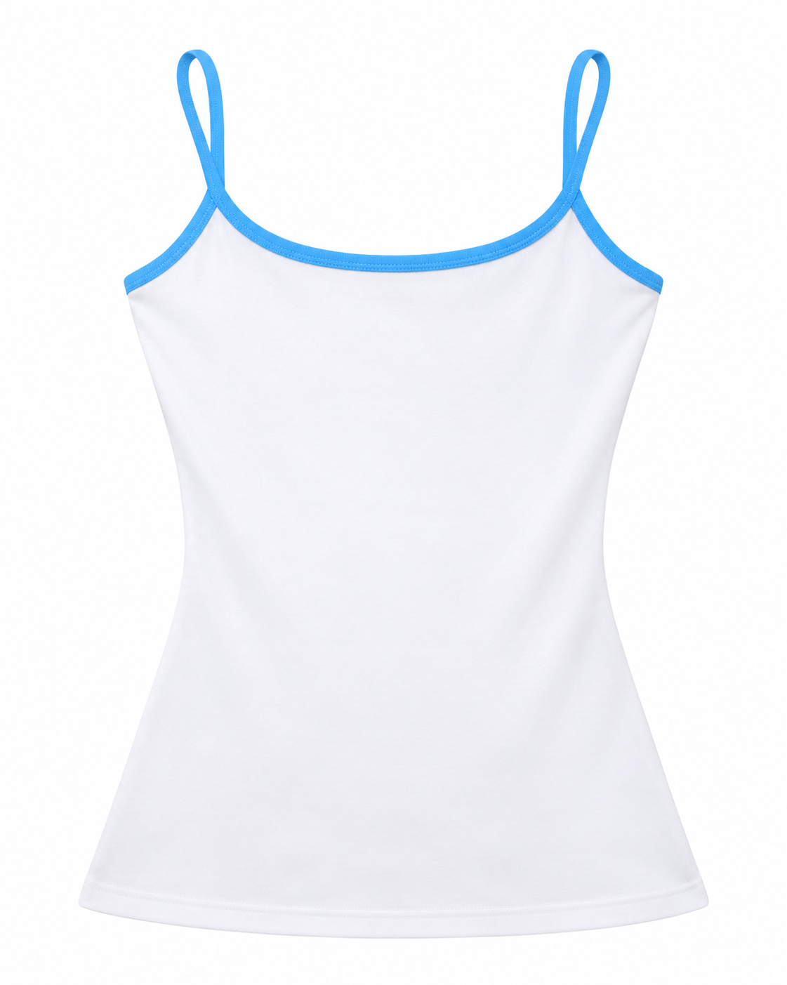 White KatieJ NYC Livi Cami with coastal blue neckline and straps