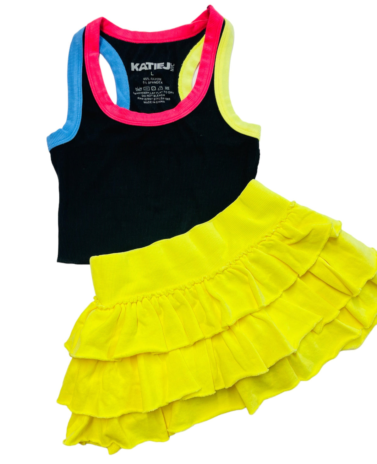 KatieJ NYC Livi Tank - Black w/Cherry Slush/Neon Yellow/Sky Blue Trim - Everything But The PrincessKatieJ NYC