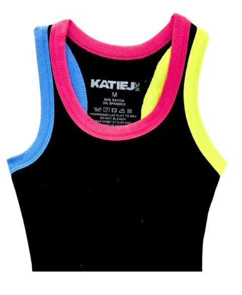 KatieJ NYC Livi Tank - Black w/Cherry Slush/Neon Yellow/Sky Blue Trim - Everything But The PrincessKatieJ NYC