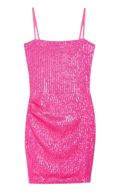 KatieJ NYC Sequin  Maddy Dress - Neon Pink