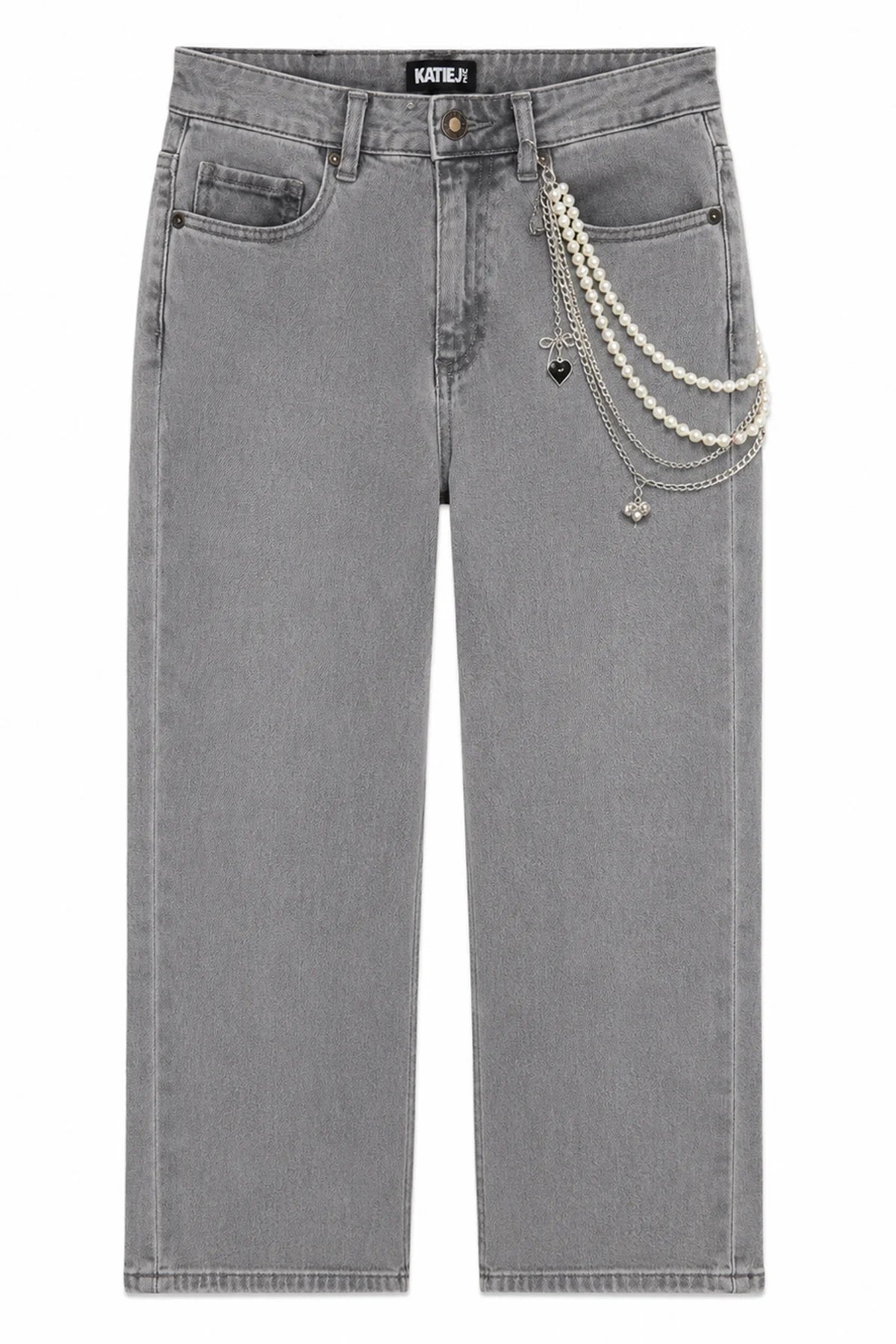 KatieJ NYC Tween Sacramento Pearl Chain Jean in light grey front view