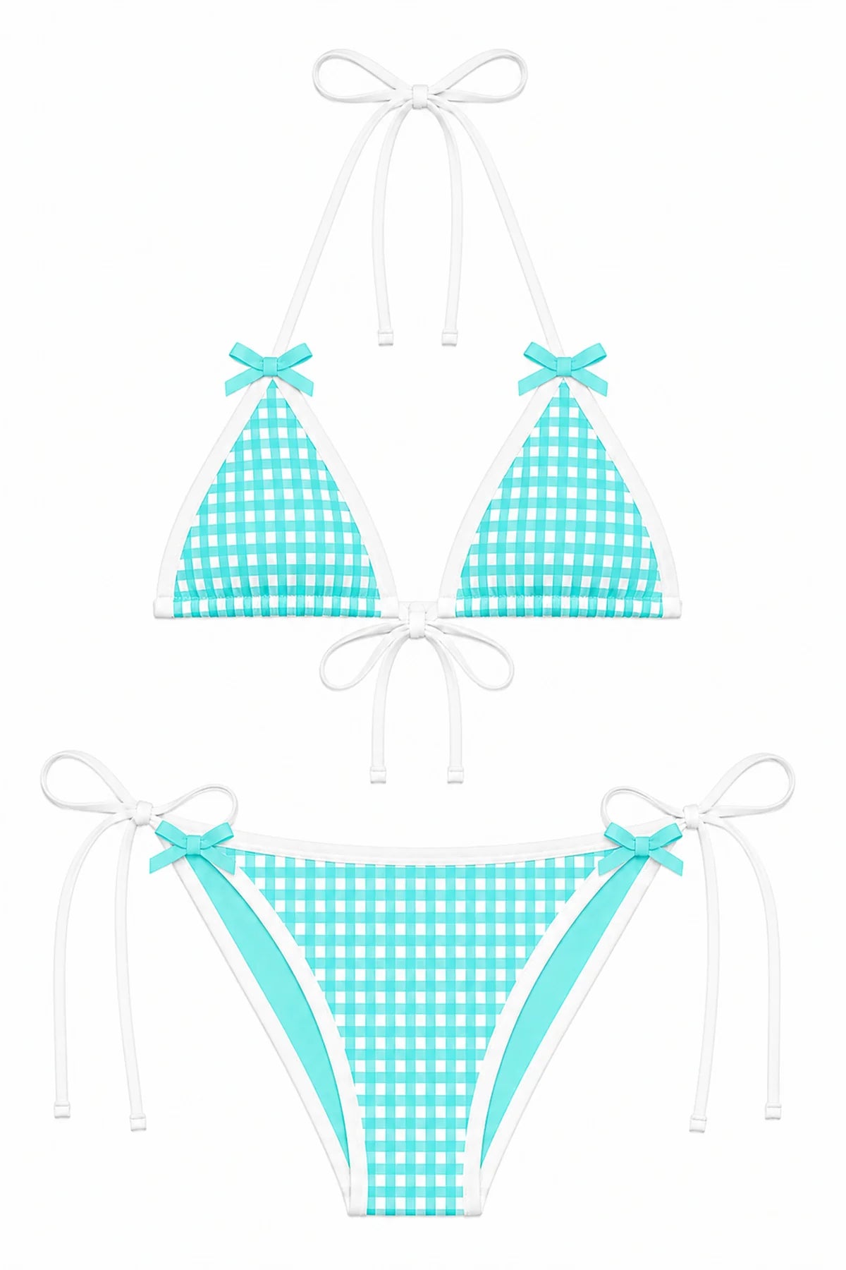 KatieJ NYC Tween Coral Gingham Bikini in Aqua Gingham