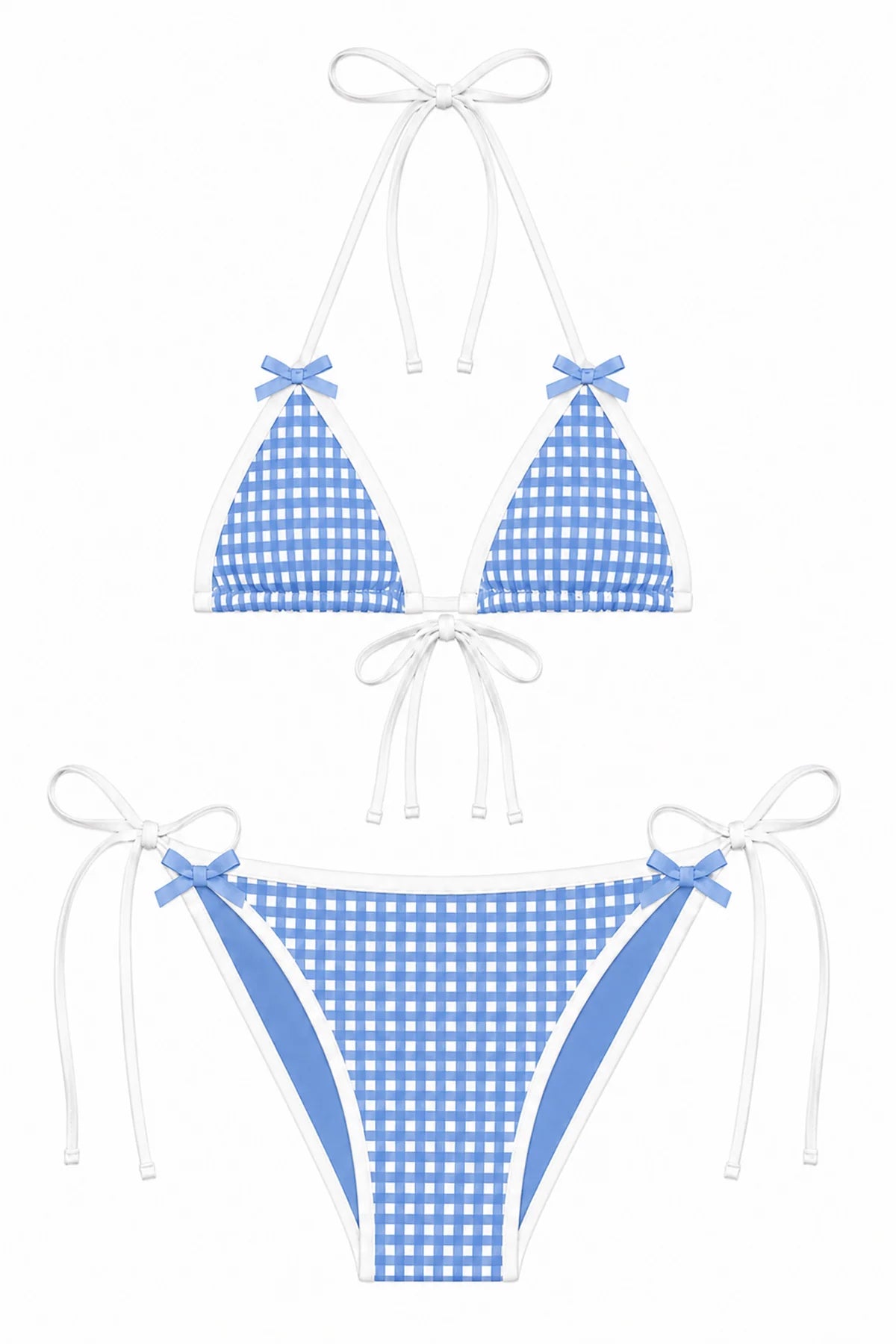 KatieJ NYC Tween Coral Gingham Bikini in Blue Gingham