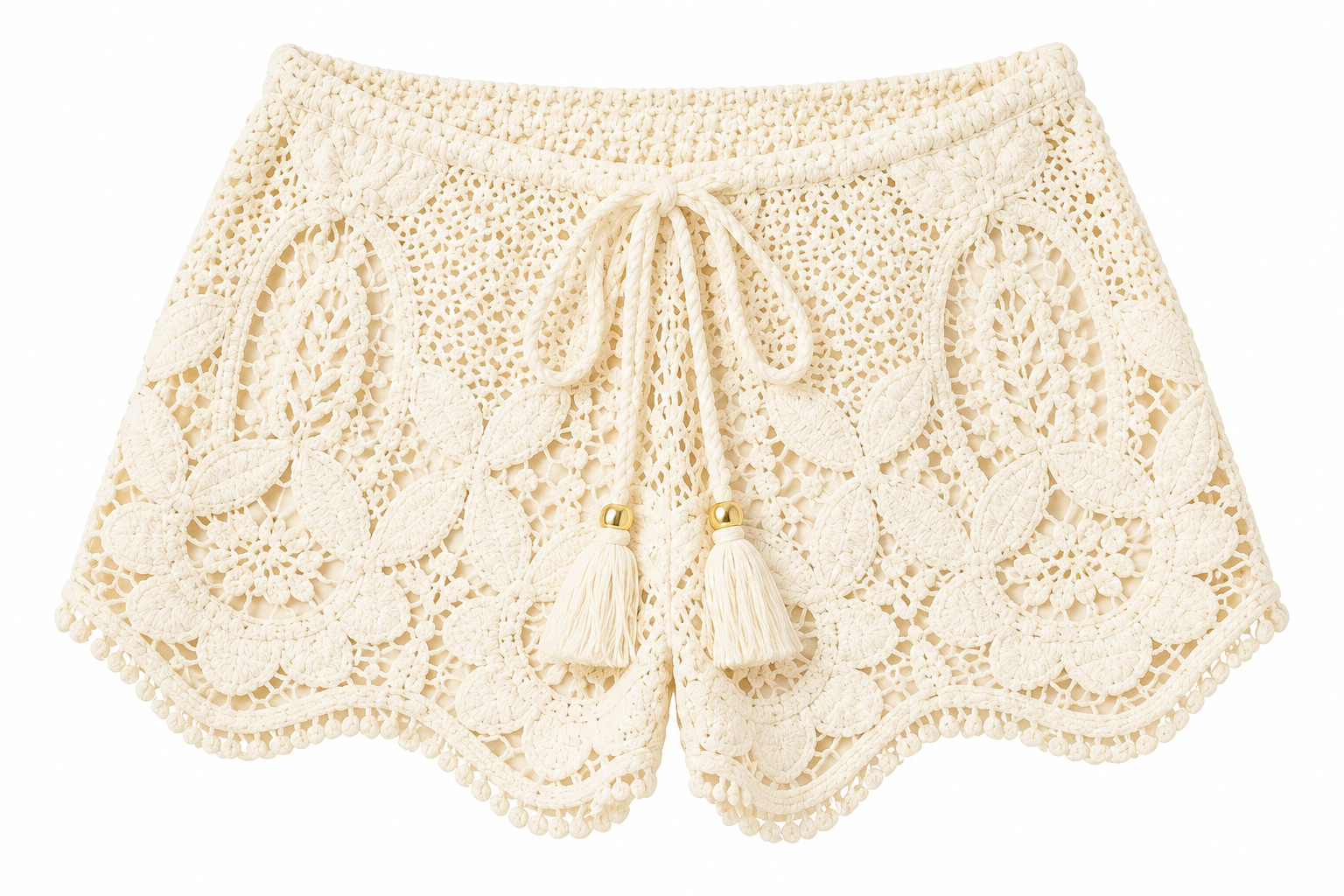 KatieJ NYC Tween Crochet Nolan Short ivory floral crochet shorts with scalloped hems