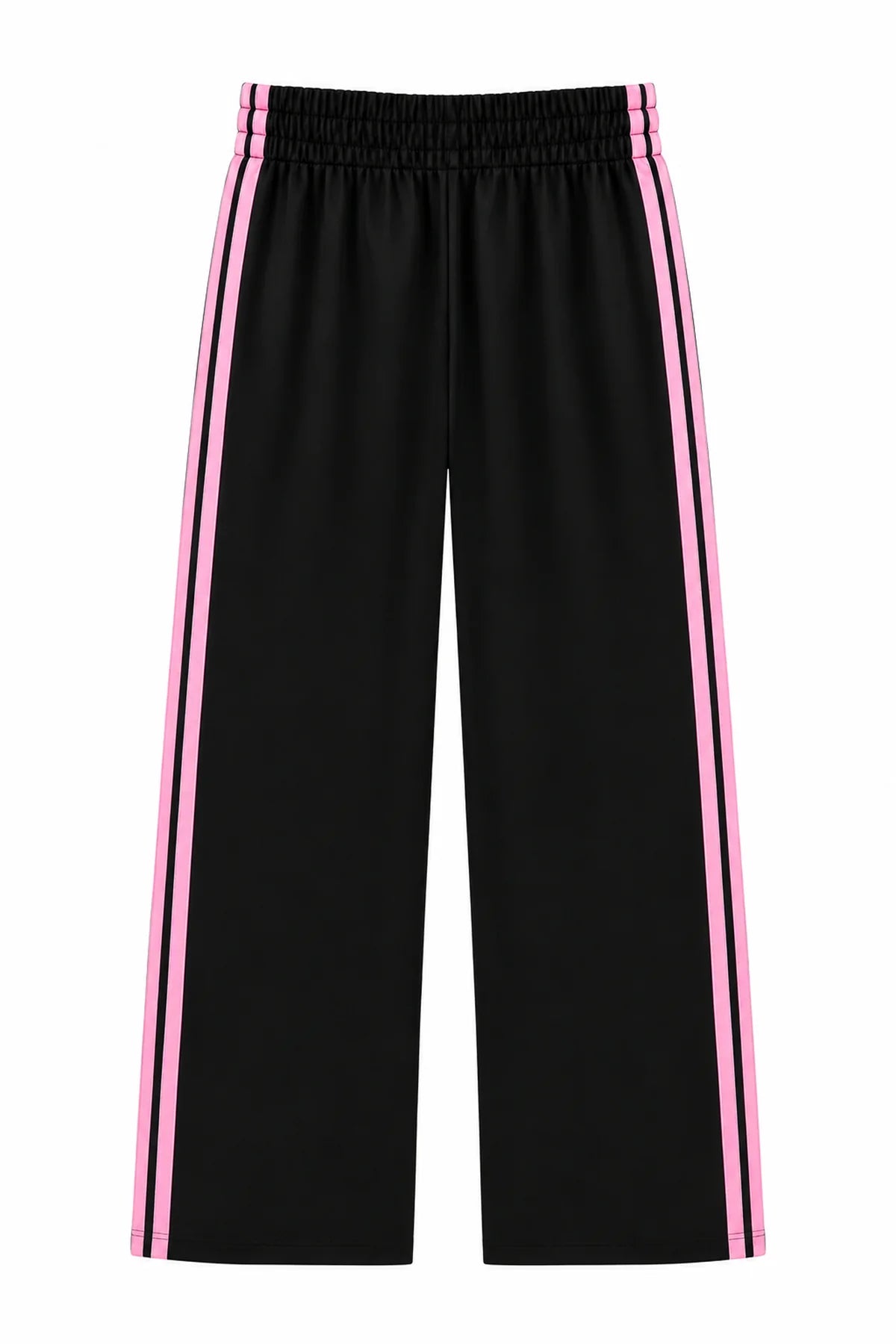 KatieJ NYC Tween Jordyn Sporty Pant in black with baby pink contrast side stripes