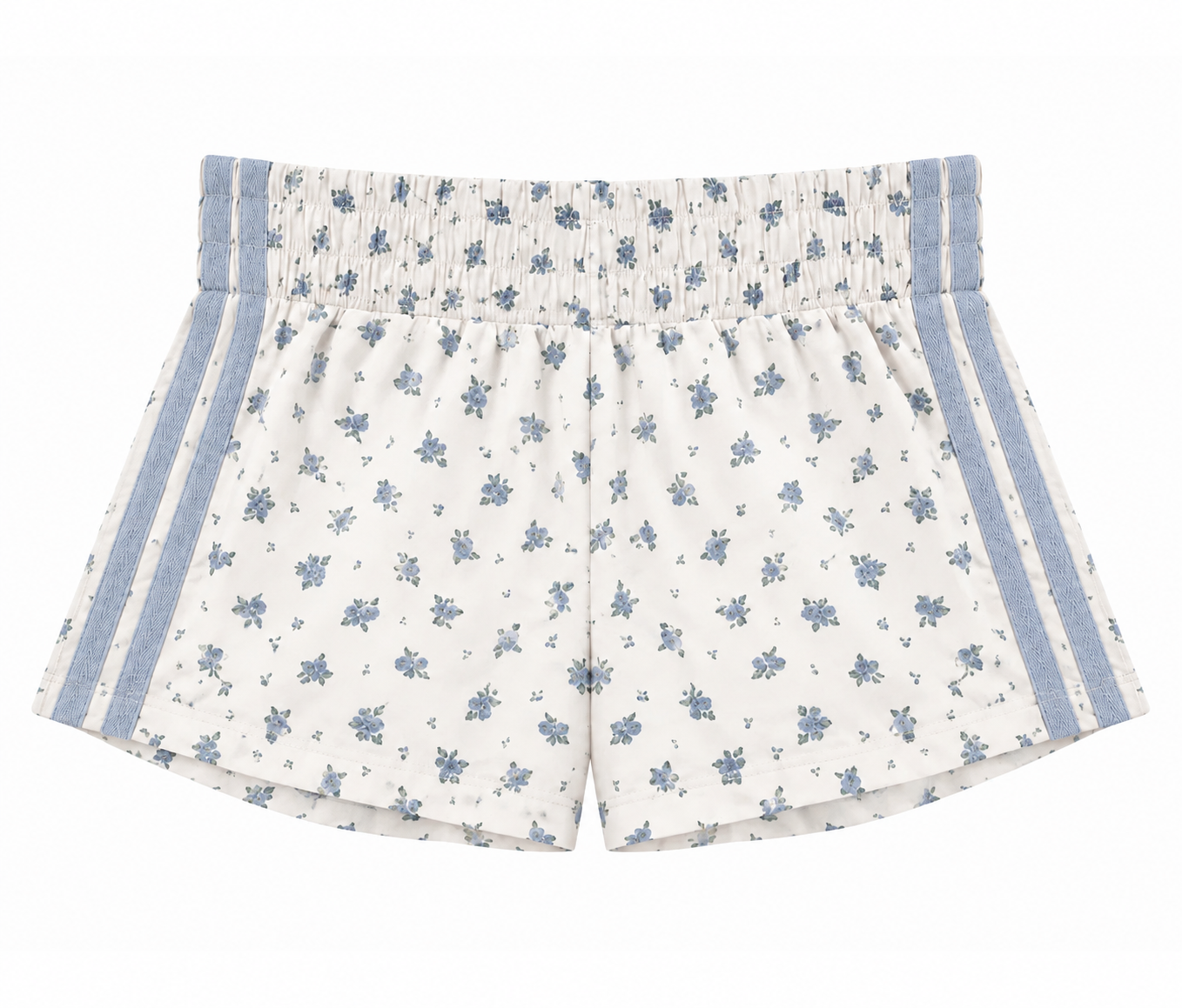 KatieJ NYC Tween Jordyn Sporty Short in Baby Blue Rose Ditsy floral print with contrast side stripes