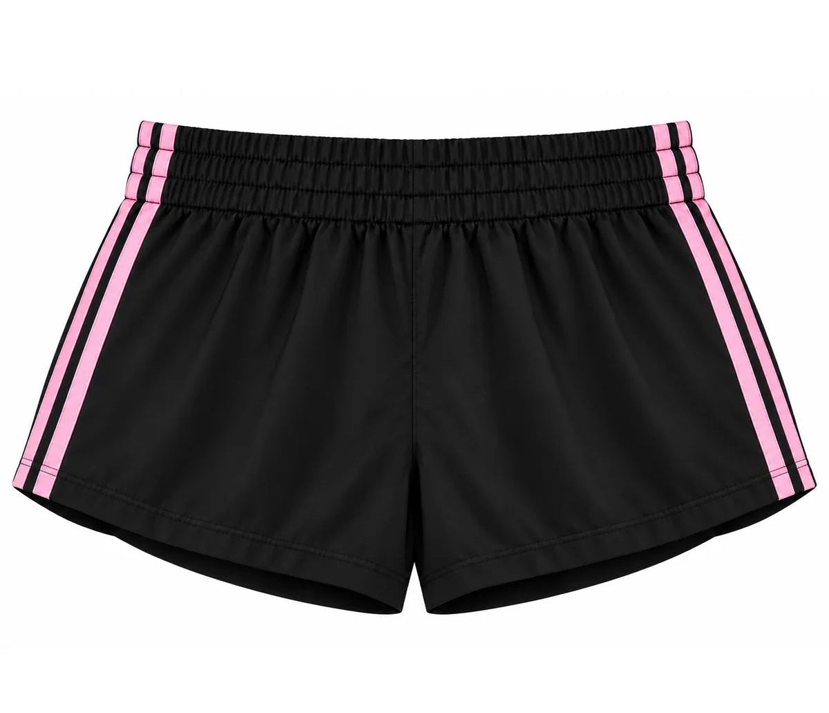 KatieJ NYC Tween Jordyn Sporty Short in black with pale pink contrast side stripes