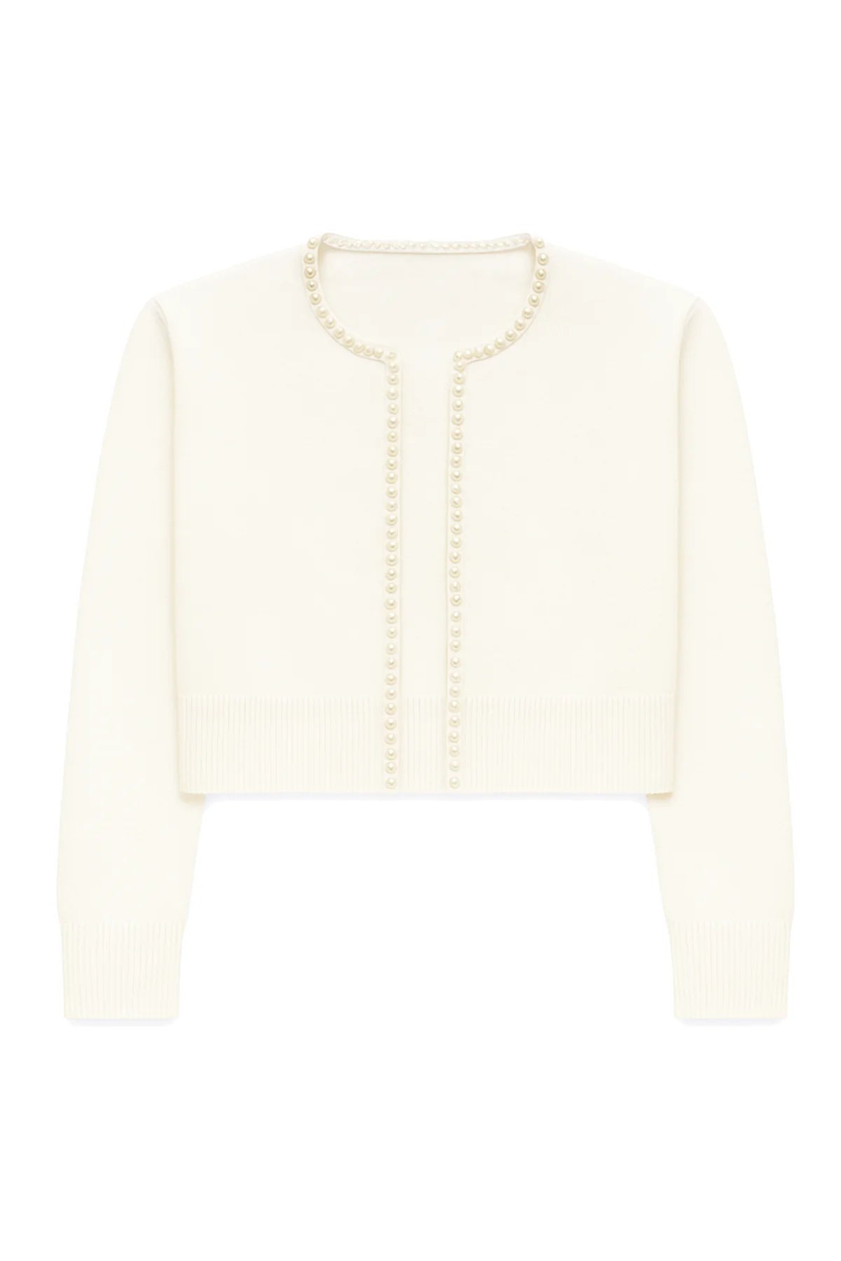 KatieJ NYC Tween Kitty Hem Sweater in cream with pearl trim and cropped silhouette