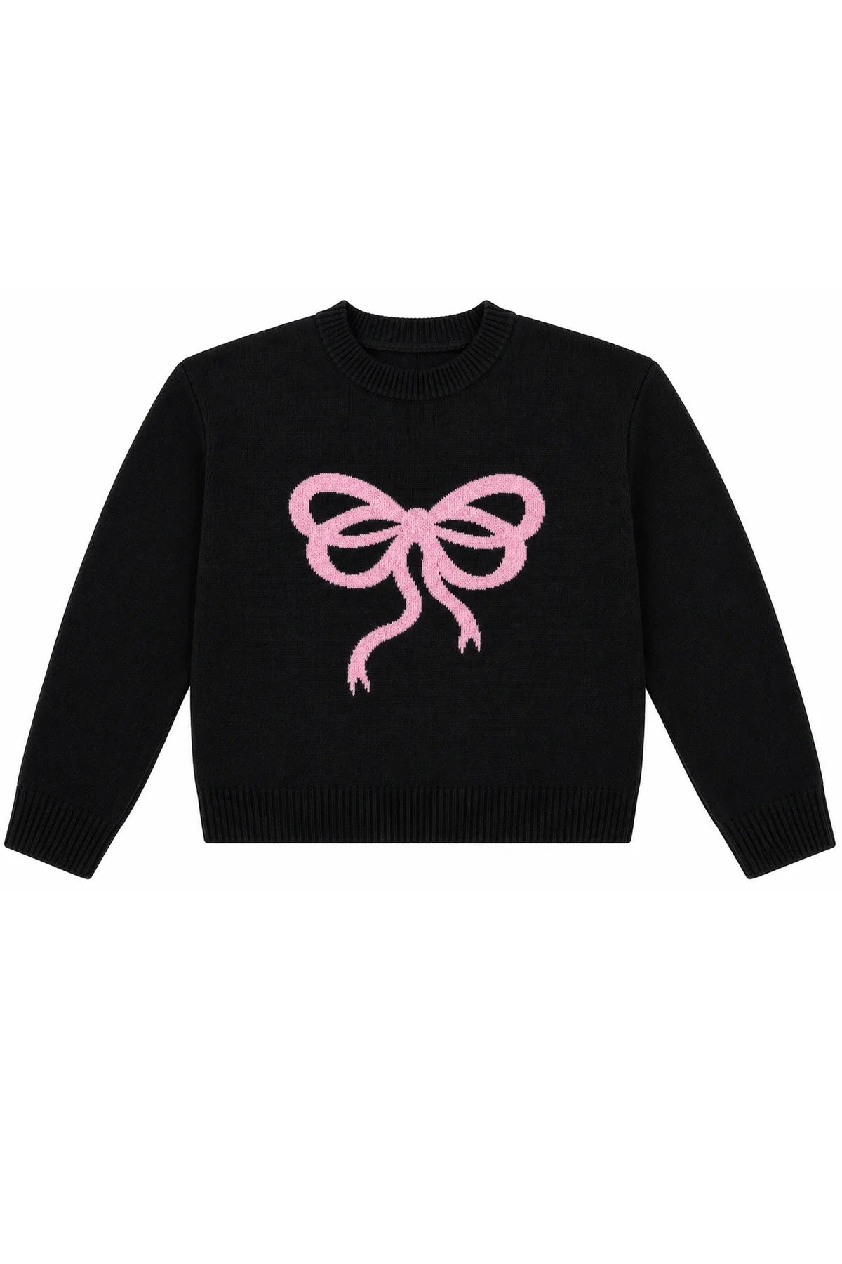 KatieJ NYC Tween Maggie Intarsia Sweater in black with pink bow