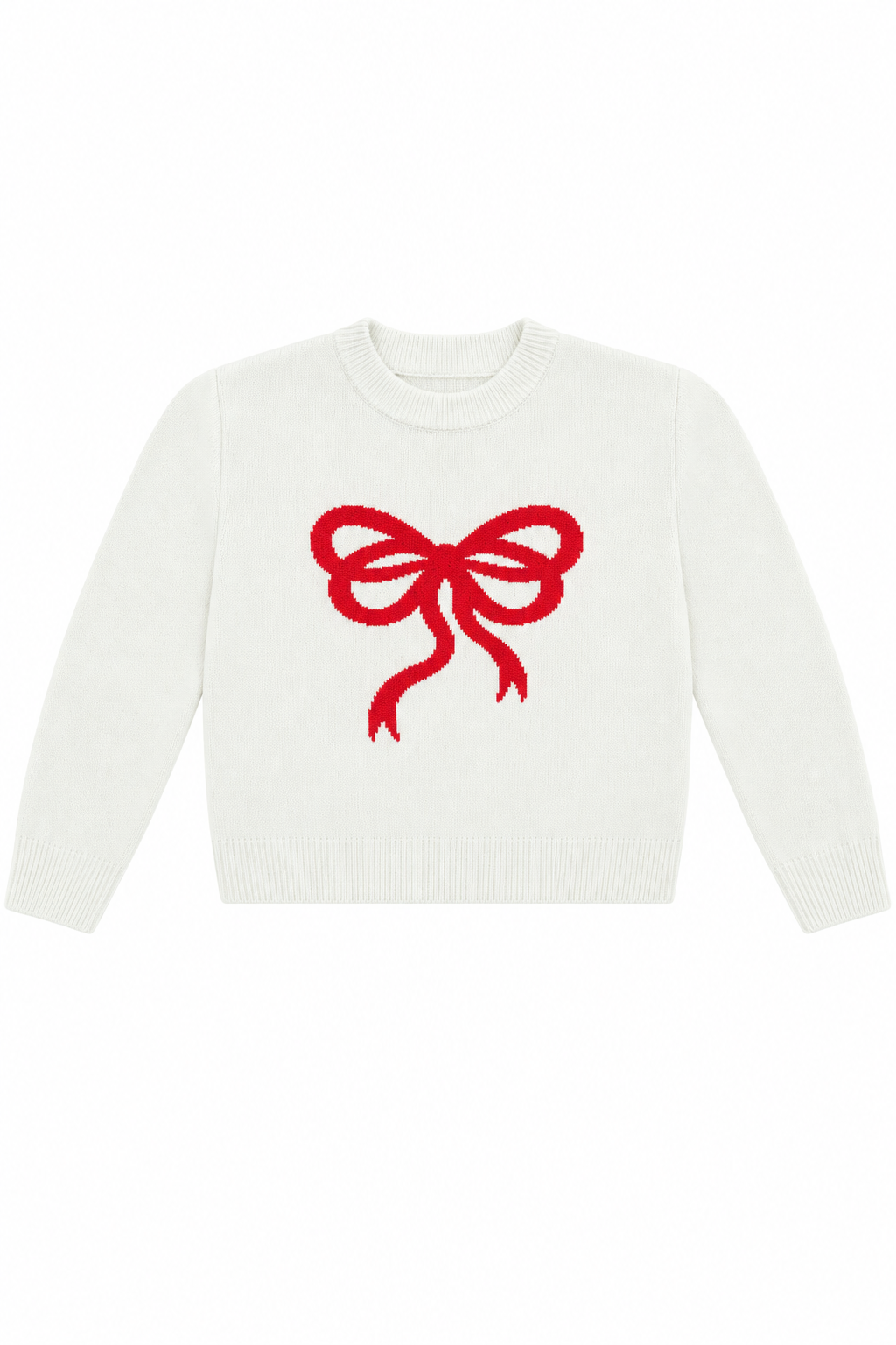 KatieJ NYC Tween Maggie Intarsia Sweater in white with red bow