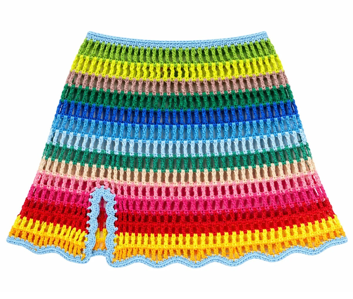 KatieJ NYC Palmer Crochet Mini Skirt in rainbow stripe for tween girls