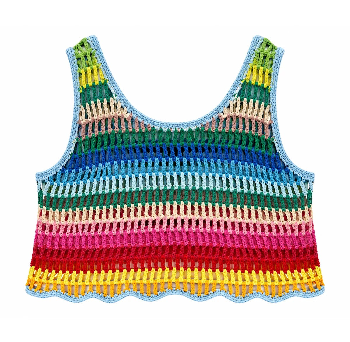 KatieJ NYC Palmer Crochet Tank in rainbow stripe for tween girls