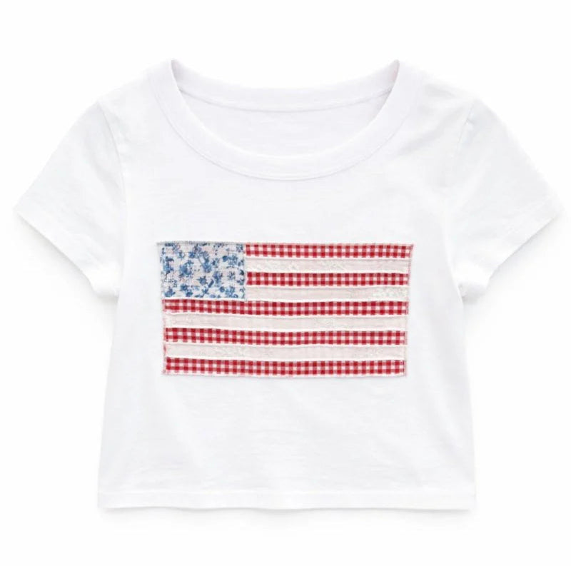 KatieJ NYC Americana flag crop tee for tween girls