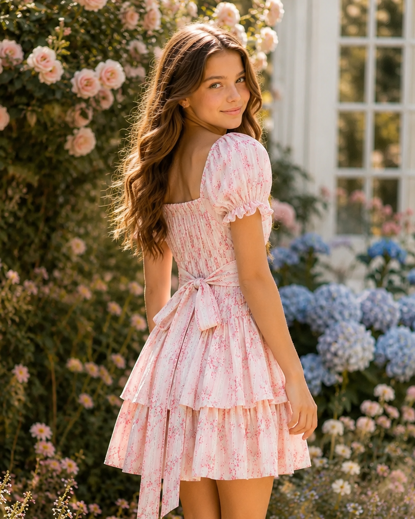 KatieJ NYC Delilah Dress in Rose Floral Stripe