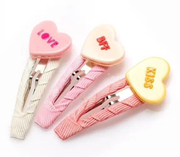 Lilies &amp; Roses NY Candy Heart Pastel Snap Clip Set- Set of 3 - Everything But The PrincessLilies &amp; Roses NY