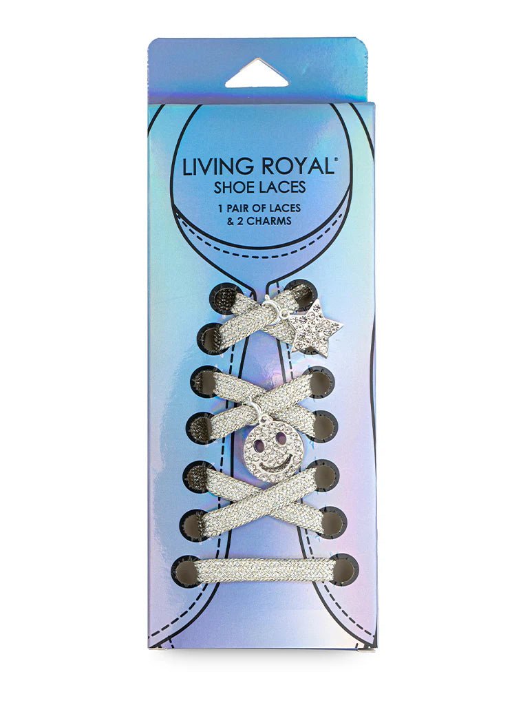 Living Royal Shoelaces + Charm Set - Silver Glitter Smiley - Everything But The Princessliving royal