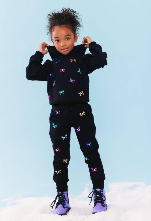 Lola And The Boys 2pc Crystal Butterflies Jogger Set - Black - Everything But The PrincessLola And The Boys