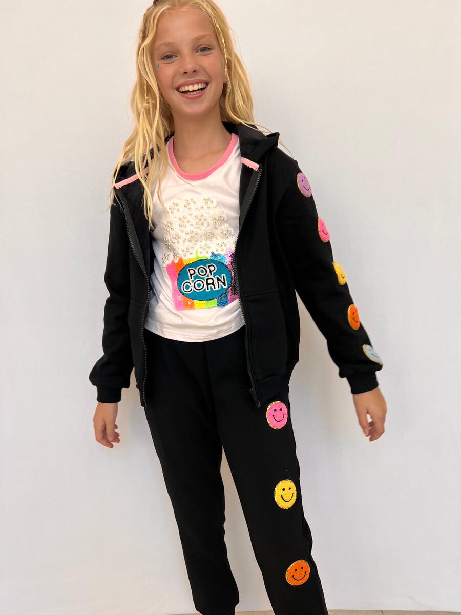 Lola And The Boys 2pc Smiley Patches Jogger Set - Black - Everything But The PrincessLola And The Boys