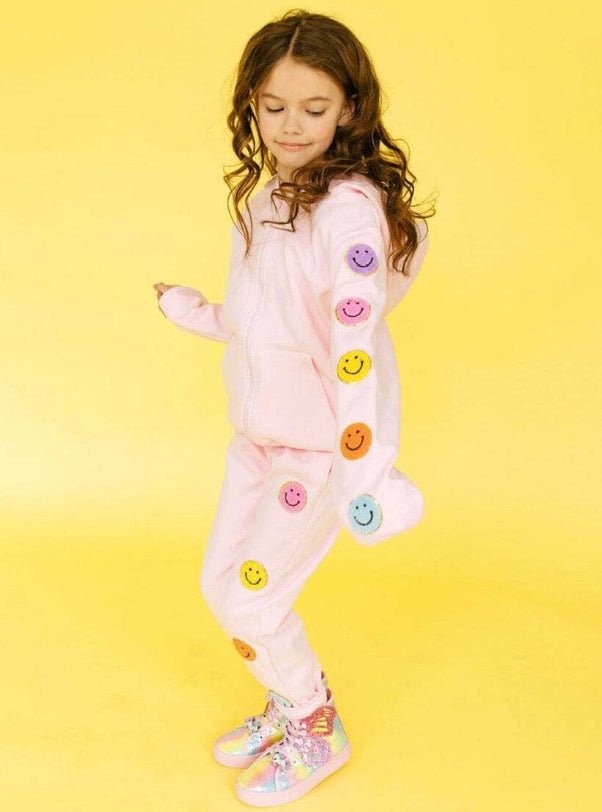 Lola And The Boys 2pc Smiley Patches Jogger Set - Pink - Everything But The PrincessLola And The Boys