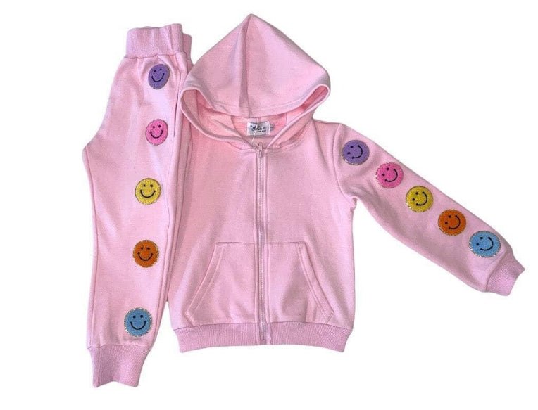 Lola And The Boys 2pc Smiley Patches Jogger Set - Pink - Everything But The PrincessLola And The Boys