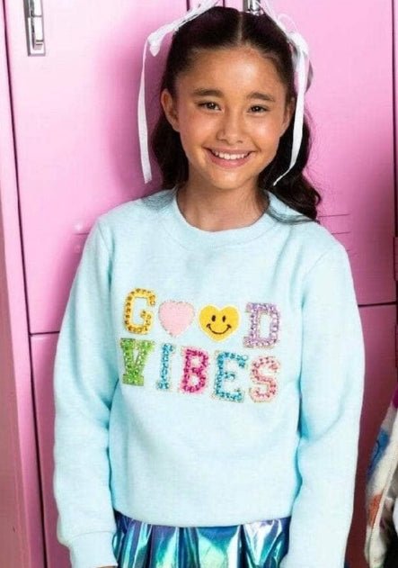 Lola And The Boys Blue Crystal &quot; Good Vibes &quot; Sweatshirt - Everything But The PrincessLola And The Boys