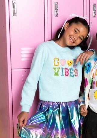 Lola And The Boys Blue Crystal &quot; Good Vibes &quot; Sweatshirt - Everything But The PrincessLola And The Boys