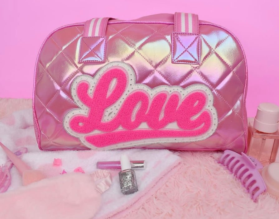 Love Embroidered Letter Metallic Duffel Bag - Everything But The PrincessOMG