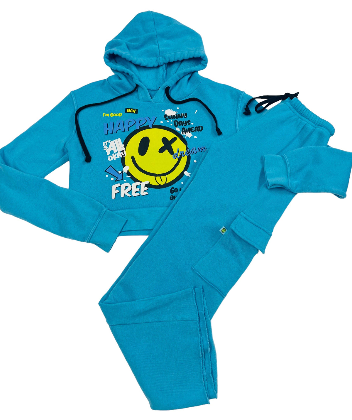 Love Junkie Happy Days Hooded Sweatshirt- Turquoise - Everything But The PrincessLove Junkie