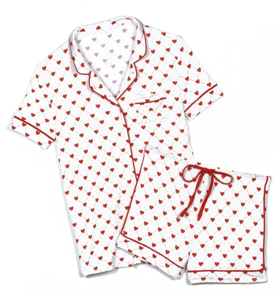 KatieJ NYC Lynn Lounge Set - Red Hearts On White * Preorder *