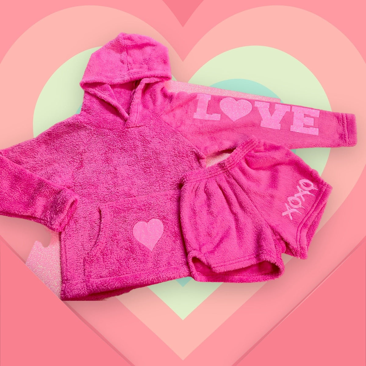 Made With Love &amp; Kisses XOXO Fleece Short - Fuchsia - Everything But The Princessmade with love &amp; kisses