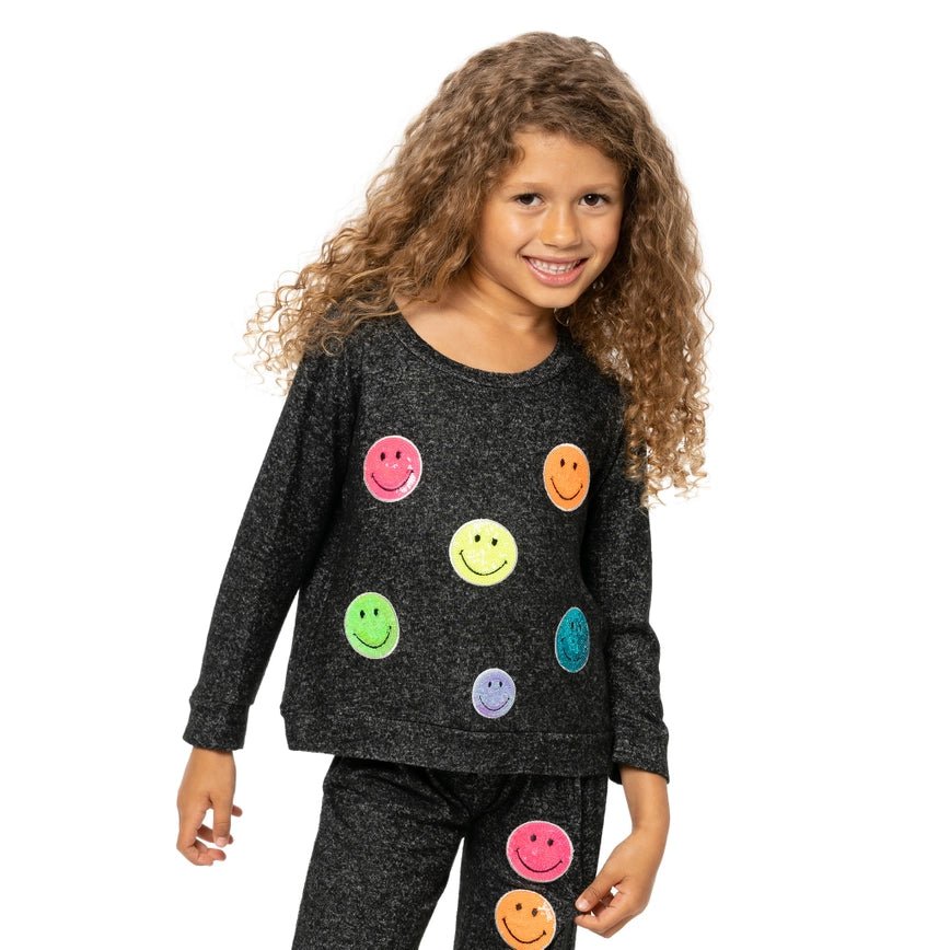 Malibu Sugar Hacci Sweatshirt With Sequin Smileys ( 4-6X) - Everything But The PrincessMalibu Sugar