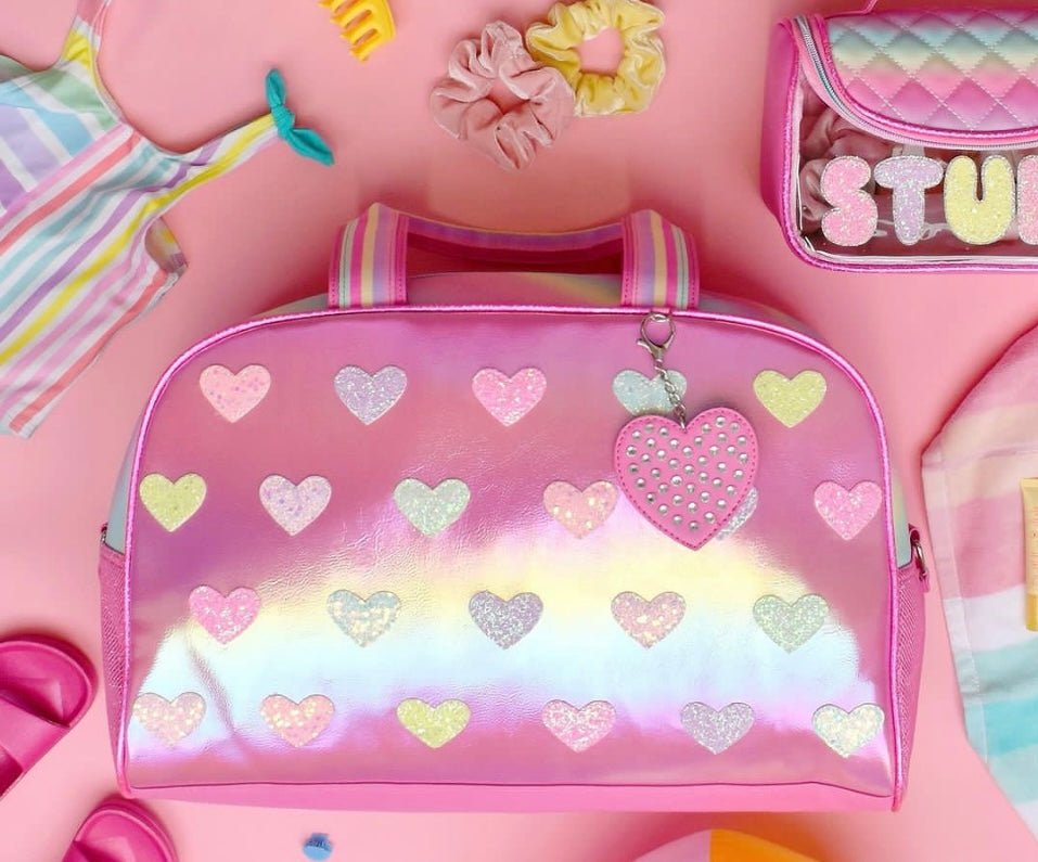 Metallic Heart-Patched Pink Large Duffle Bag - Everything But The PrincessOMG