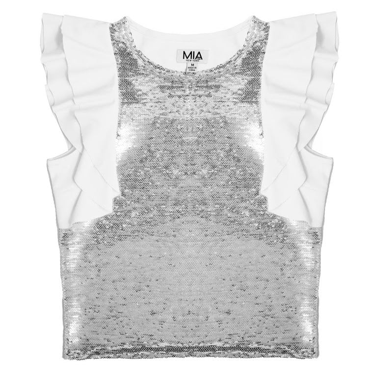 Mia New York Silver/White Sequin Flutter Top - Everything But The PrincessMia New York