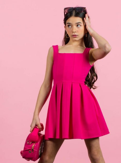 Miss Behave Betty Square Neck Pleated Dress - Hot Pink - Everything But The PrincessMiss Behave