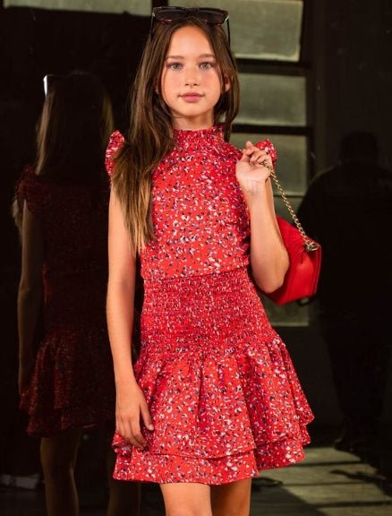 Miss Behave Girls Selena High Neck Smock Dress - Red Floral - Everything But The PrincessMiss Behave