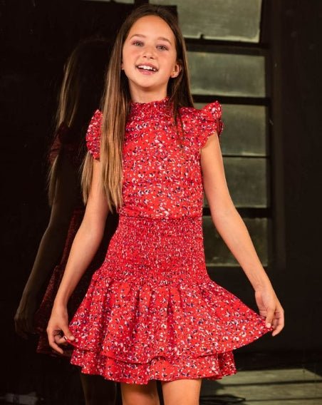 Miss Behave Girls Selena High Neck Smock Dress - Red Floral - Everything But The PrincessMiss Behave