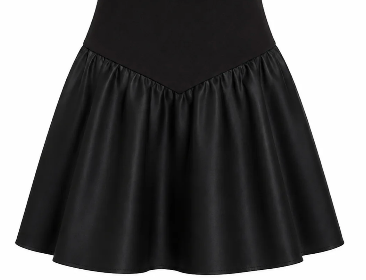 hem detailing of a black satin mitzvah dress for tween girls 