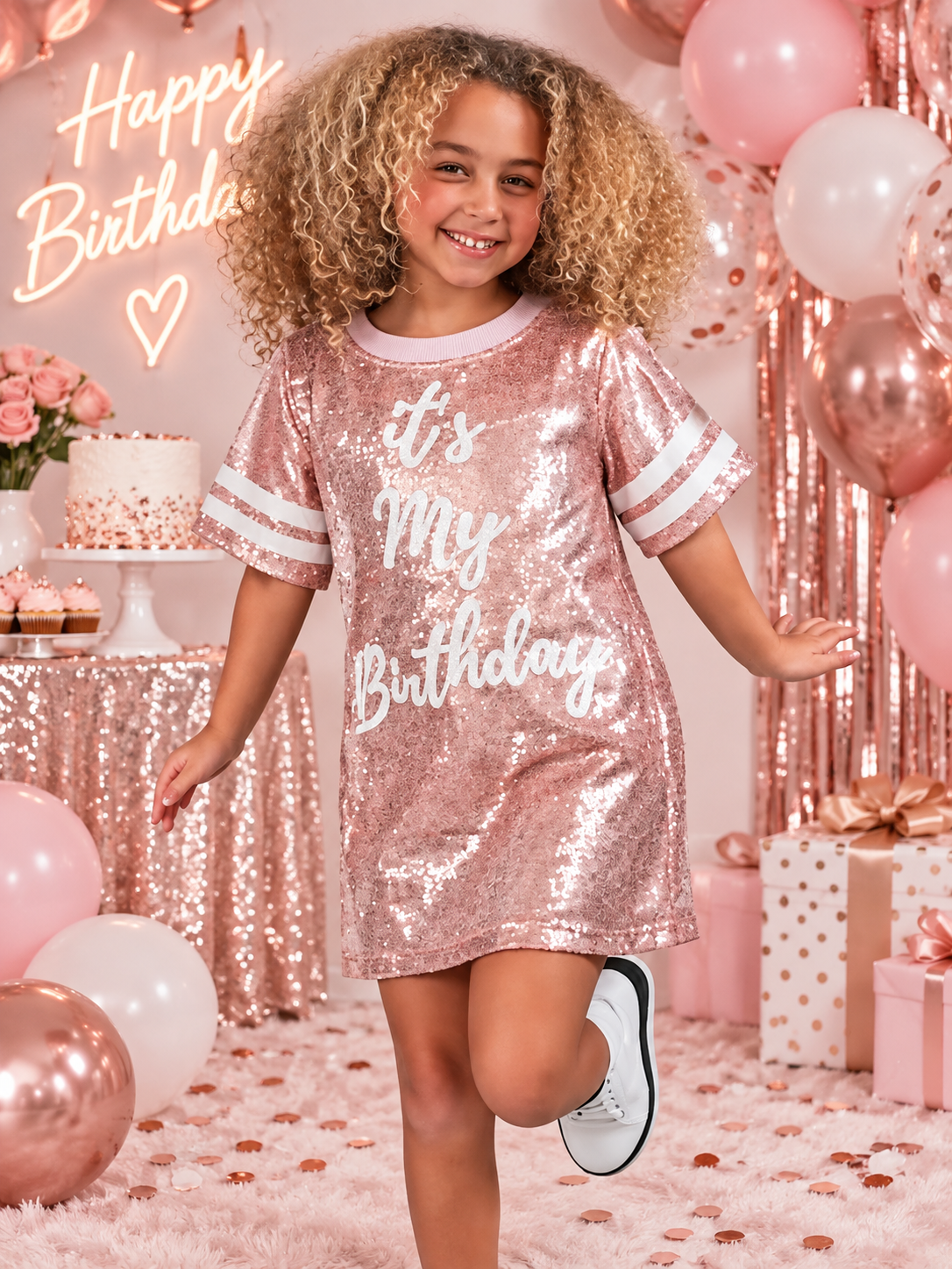 Girls rose gold sequin birthday dress by Ooh! La, La! Couture