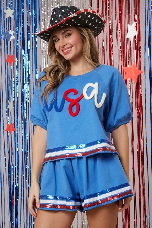 Peachy USA Sequin Wavy Short - Blue * Juniors - Everything But The PrincessFaire