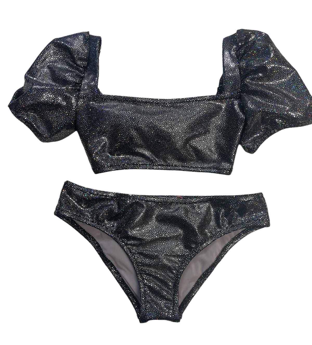 Piccoli Principi Daisy Puff Sleeve 2pc Swimsuit- Black/Silver Glitter - Everything But The PrincessPiccoli Principi