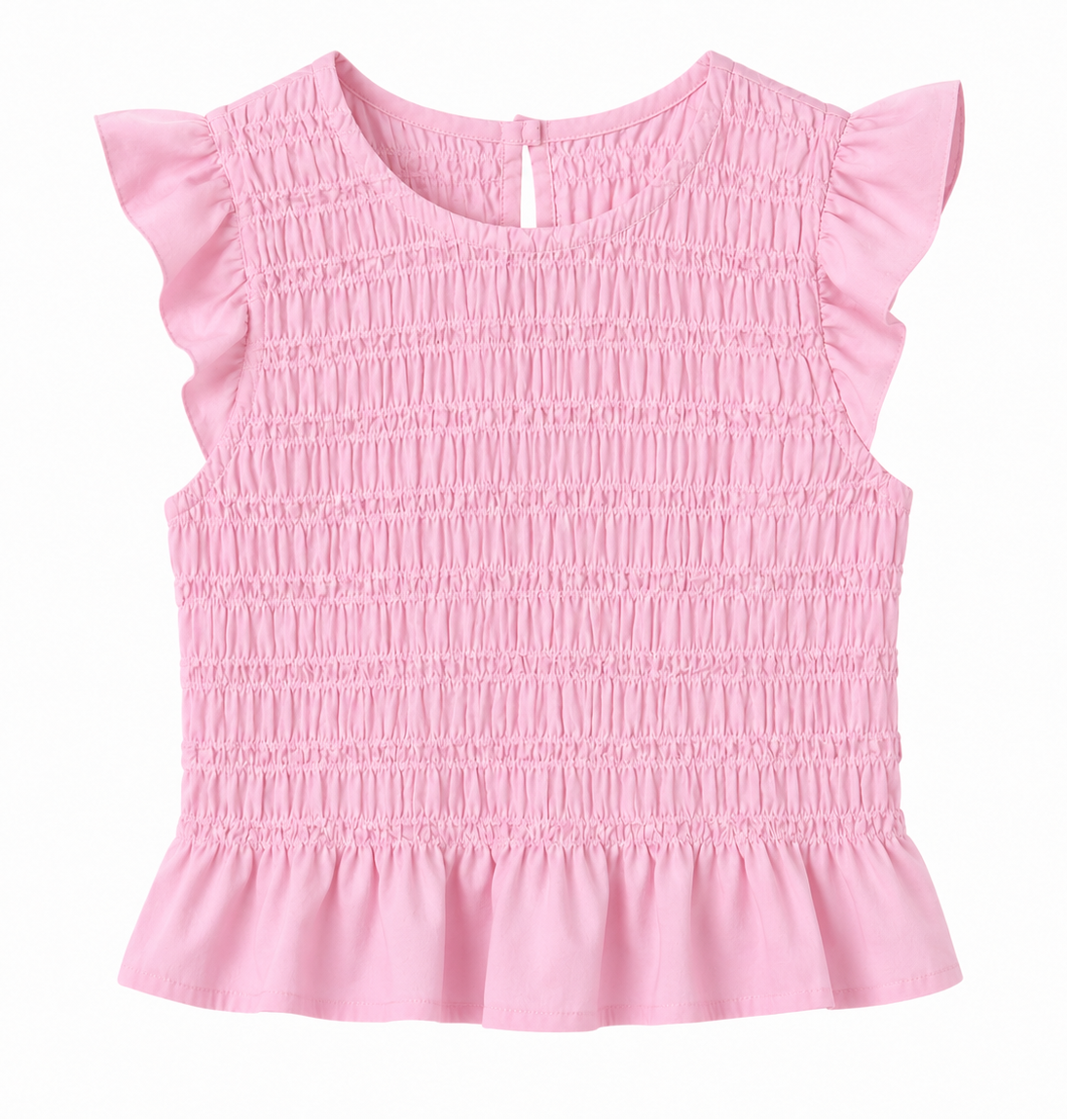 tween girls pink smocked top with ruffle