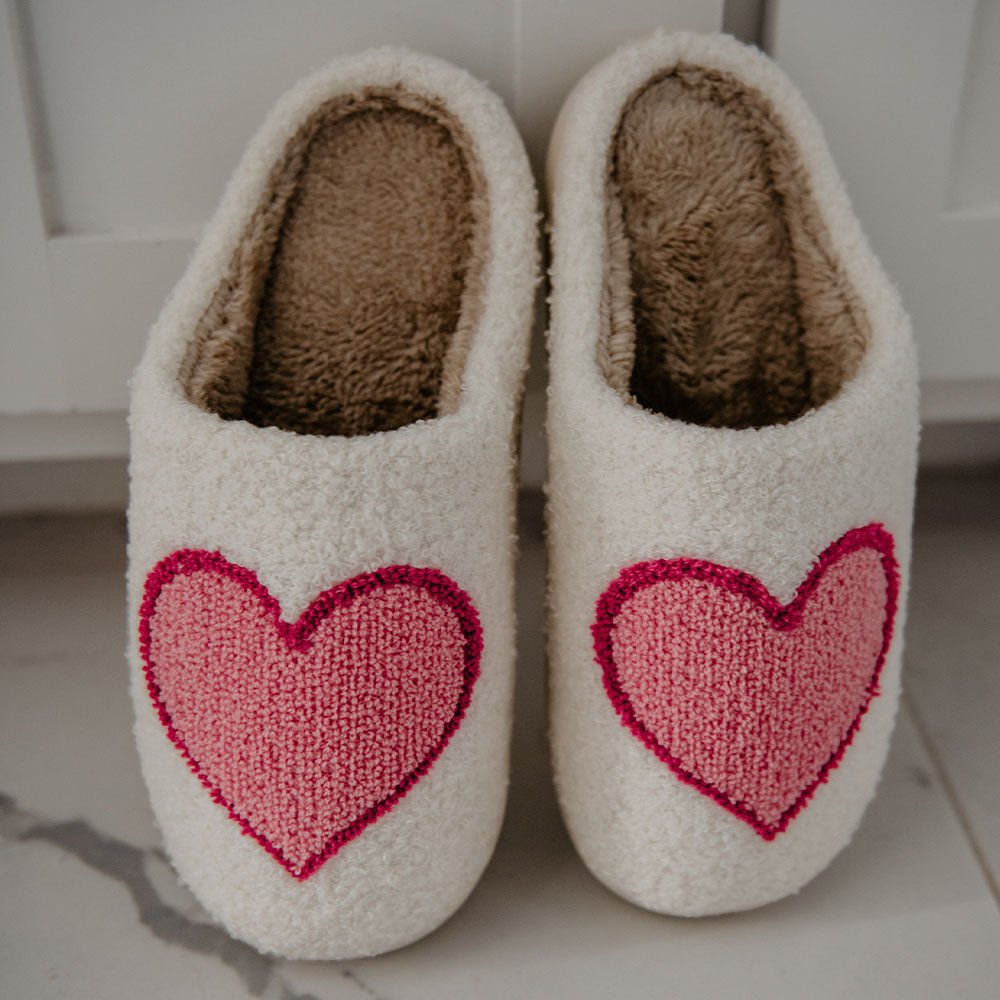 Pink/Red Heart Fuzzy Slippers- Tween/Adult - Everything But The Princesskatydid