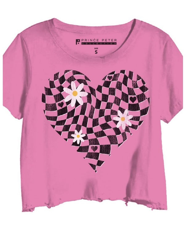 Prince Peter Pink Checkered Heart Crop Tee