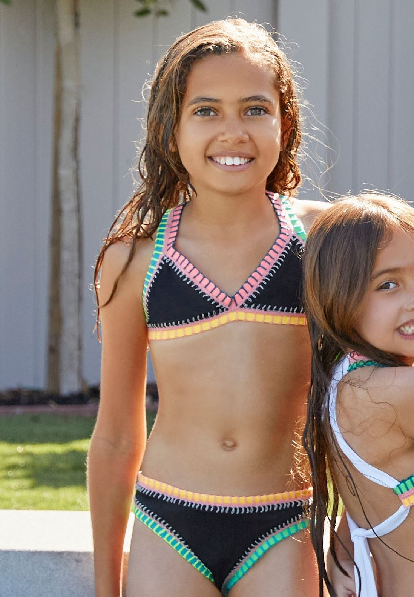 PQ Kids Black Rainbow Embroidered Bikini